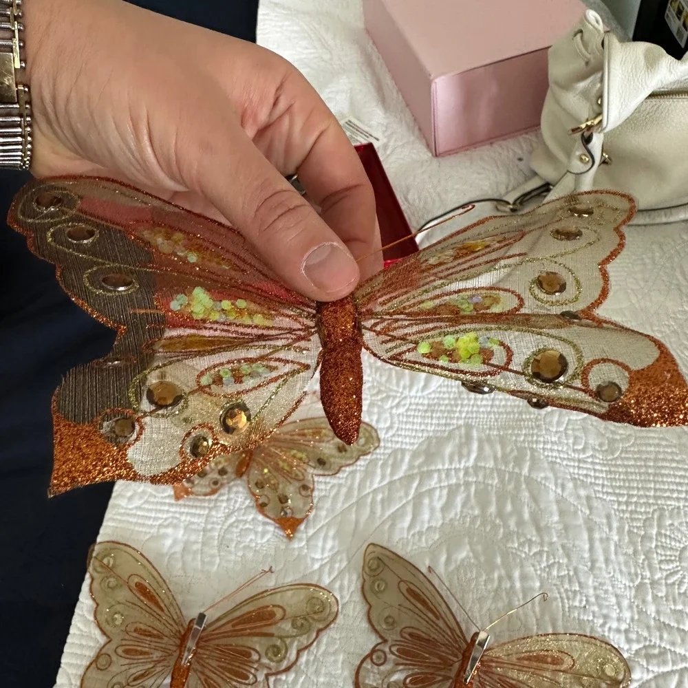 Set of 4 Shimmering Butterfly‎ Ornaments Glitter Wire Decor